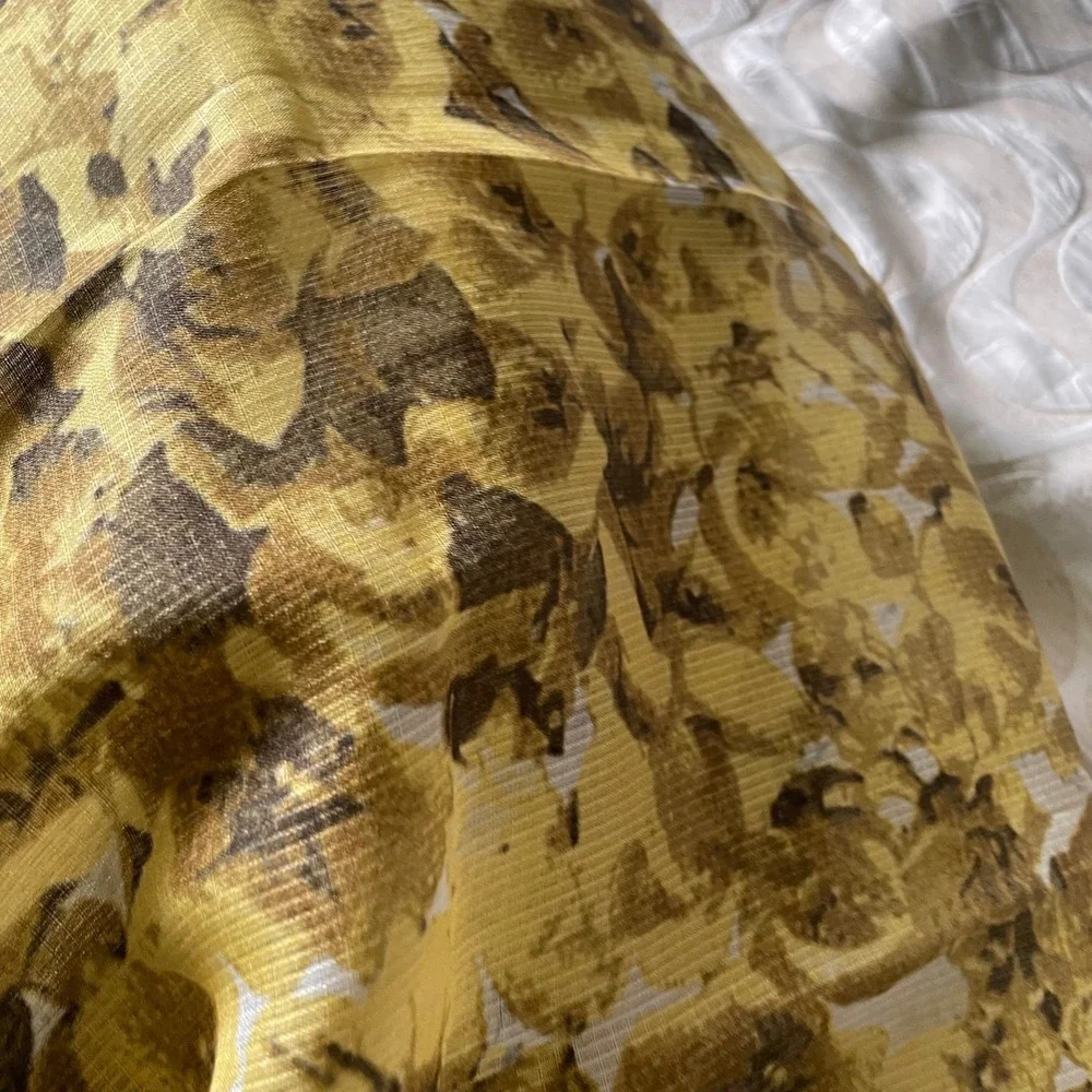 Large mustard yellow Floral scarf Shawl Wrap Lightweight Silk‎ 46.5